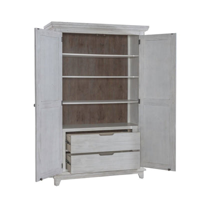 River Place Bedroom Armoire Cottage Shingle Accents - Riverstone White & Tobacco