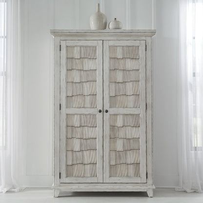 River Place Bedroom Armoire Cottage Shingle Accents - Riverstone White & Tobacco