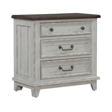 3 Drawer  Nightstand with AC USB Charging Station Cottage , White & Tobacco Wood