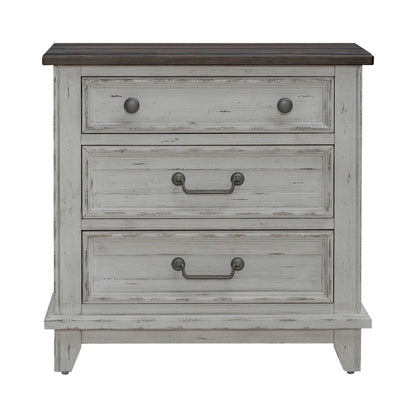 3 Drawer  Nightstand with AC USB Charging Station Cottage , White & Tobacco Wood