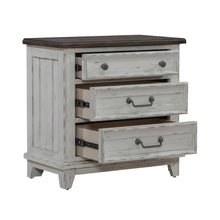 3 Drawer  Nightstand with AC USB Charging Station Cottage , White & Tobacco Wood
