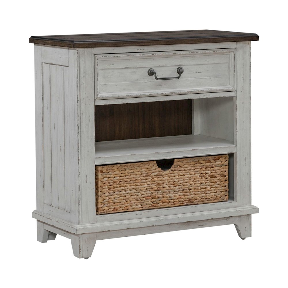 Bedside Chest with AC USB Charging Station Cottage - White & Tobacco Wood