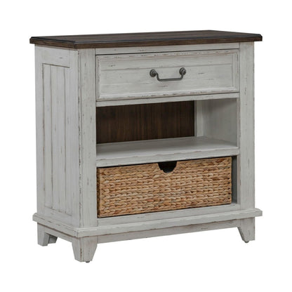 Bedside Chest with AC USB Charging Station Cottage - White & Tobacco Wood