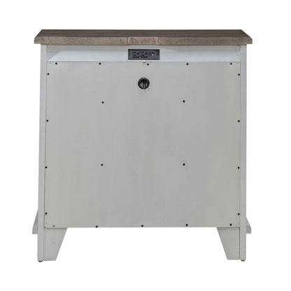 Bedside Chest with AC USB Charging Station Cottage - White & Tobacco Wood