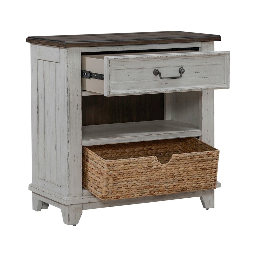 Bedside Chest with AC USB Charging Station Cottage - White & Tobacco Wood