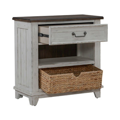 Bedside Chest with AC USB Charging Station Cottage - White & Tobacco Wood