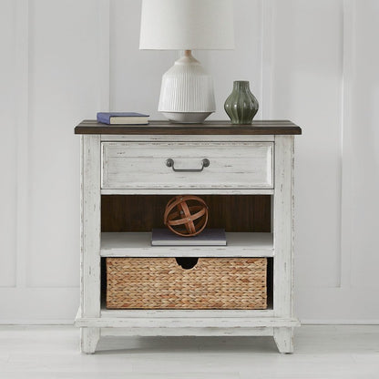 Bedside Chest with AC USB Charging Station Cottage - White & Tobacco Wood