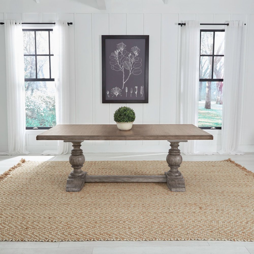 River Place Trestle Table Self Storing 18" Leaf - Riverstone Gray & Tobacco