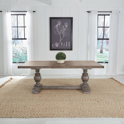 River Place Trestle Table Self Storing 18" Leaf - Riverstone Gray & Tobacco