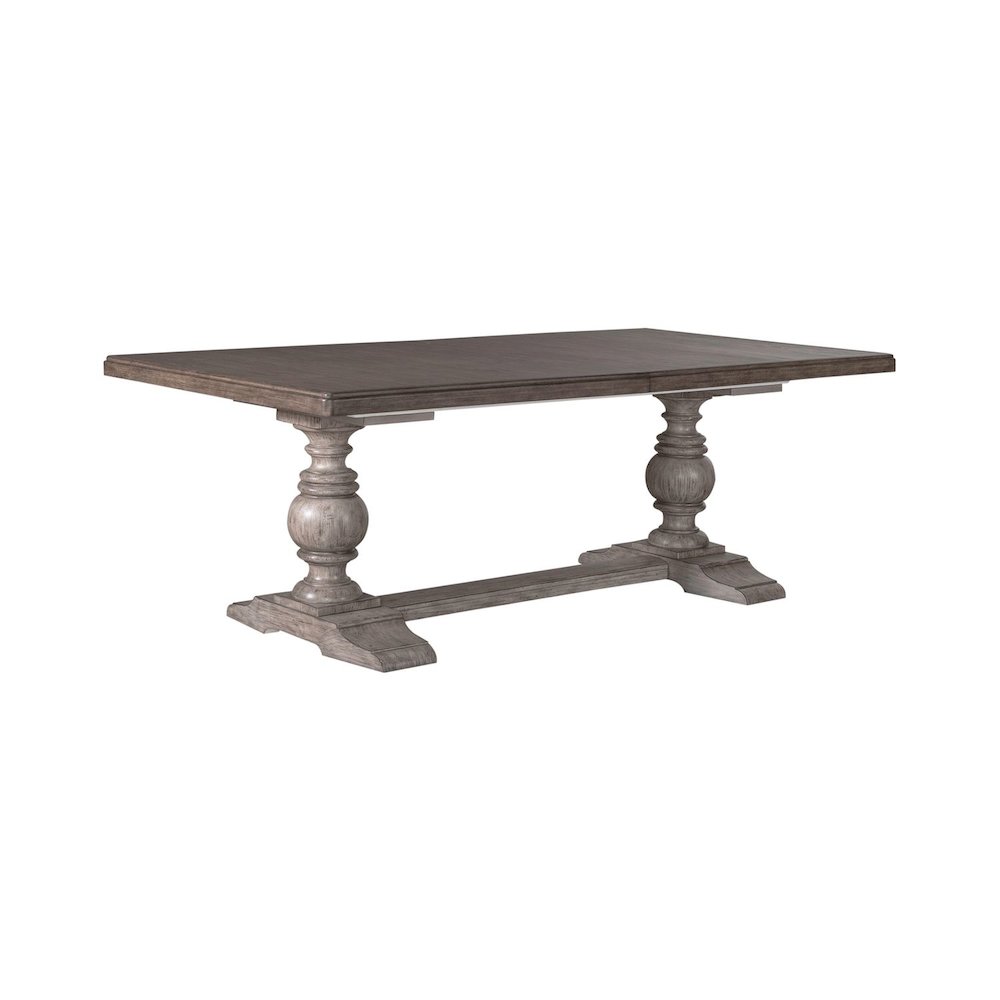 River Place Trestle Table Self Storing 18" Leaf - Riverstone Gray & Tobacco