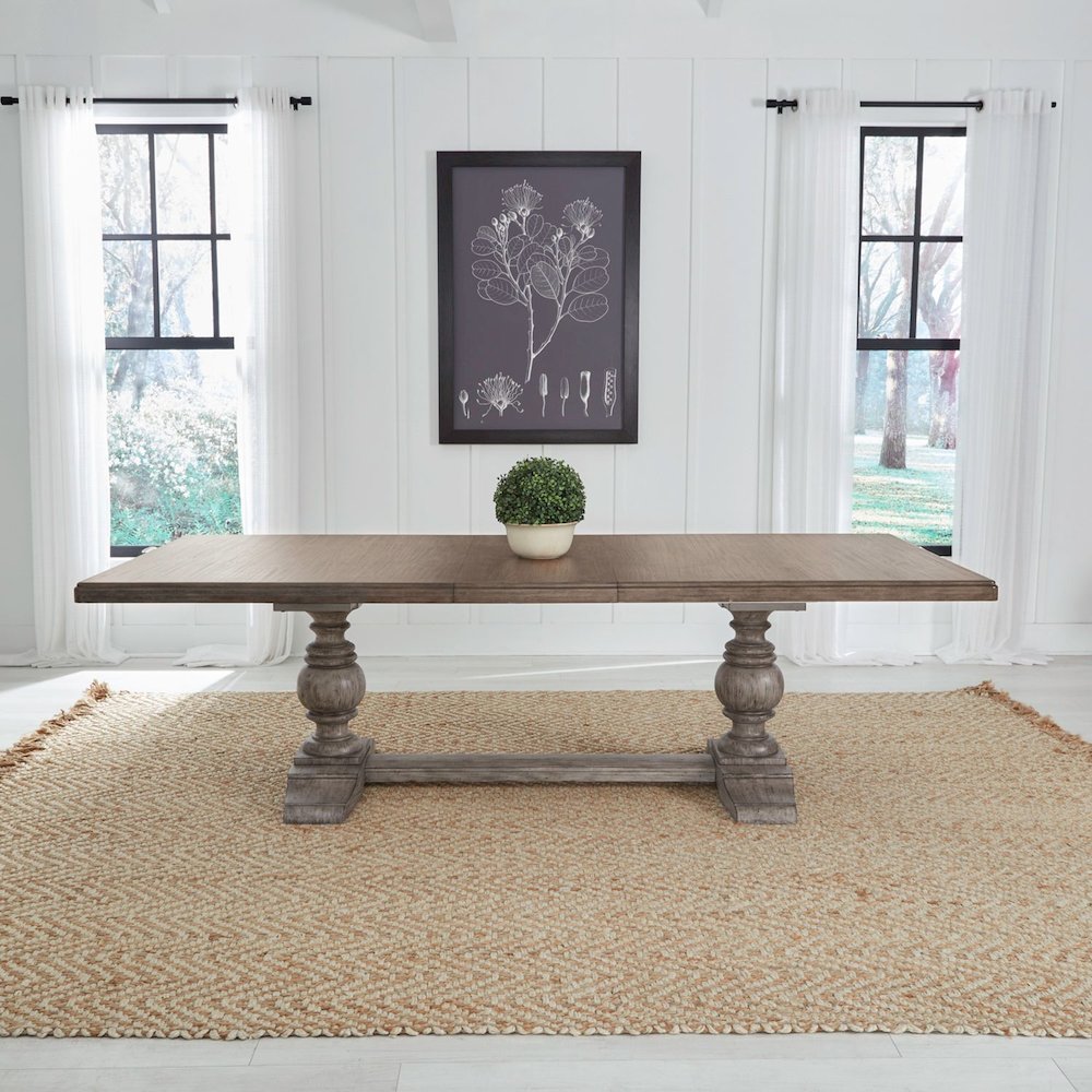 River Place Trestle Table Self Storing 18" Leaf - Riverstone Gray & Tobacco