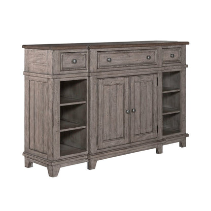 River Place Breakfront Server - Riverstone Gray & Tobacco Wood