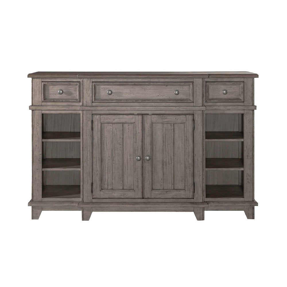 River Place Breakfront Server - Riverstone Gray & Tobacco Wood