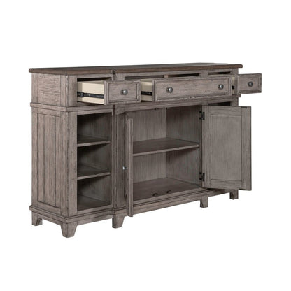 River Place Breakfront Server - Riverstone Gray & Tobacco Wood