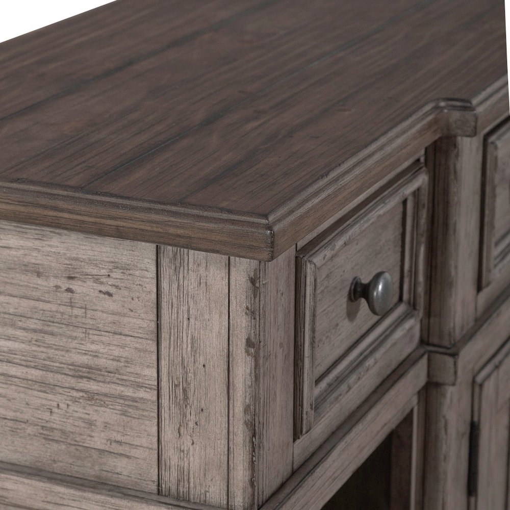 River Place Breakfront Server - Riverstone Gray & Tobacco Wood