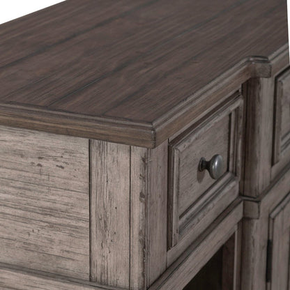 River Place Breakfront Server - Riverstone Gray & Tobacco Wood