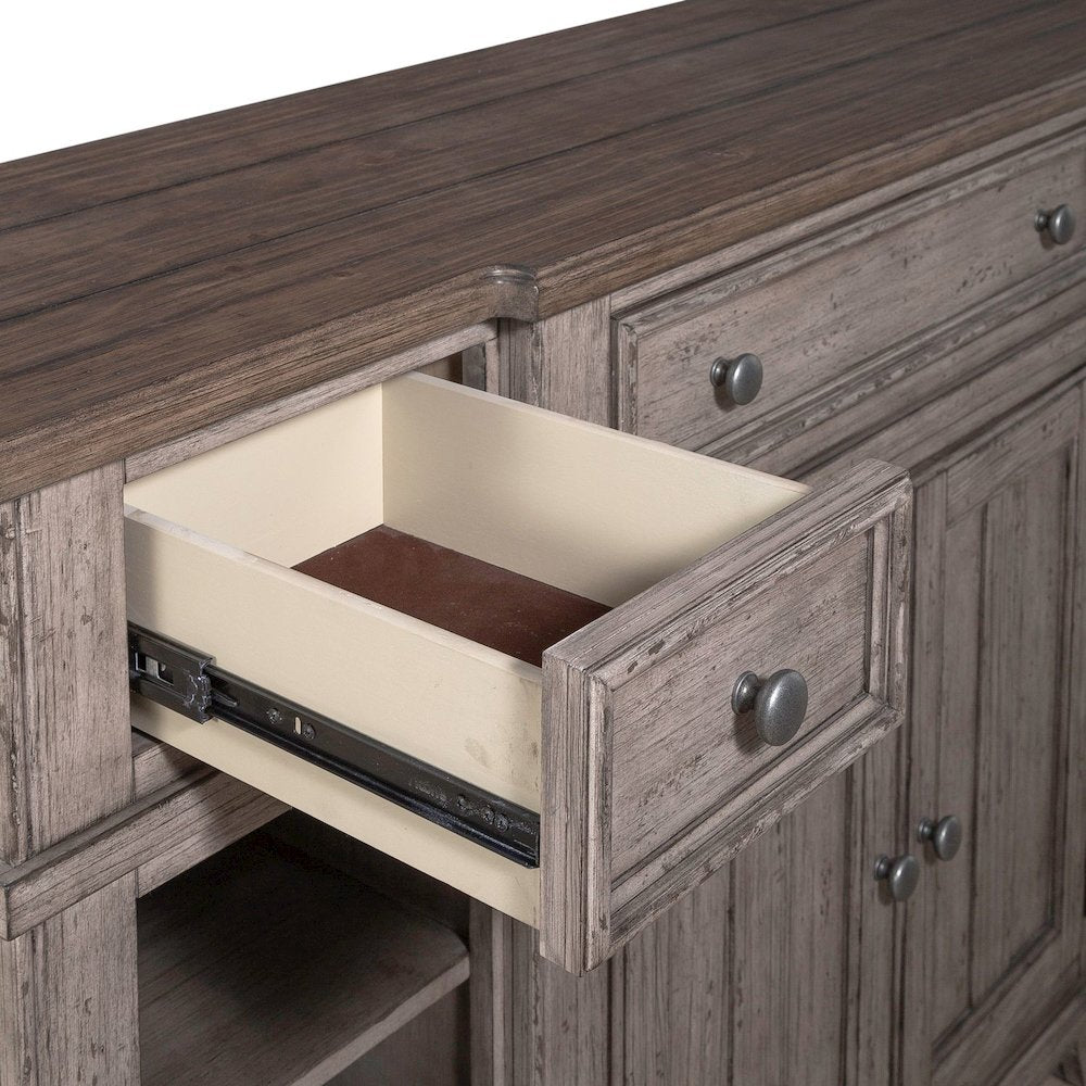 River Place Breakfront Server - Riverstone Gray & Tobacco Wood
