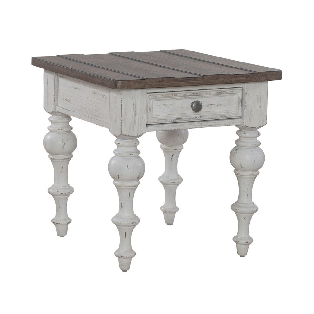 River Place Living Room End Table - Riverstone White & Tobacco