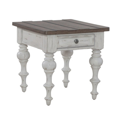 River Place Living Room End Table - Riverstone White & Tobacco