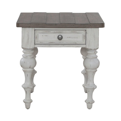 River Place Living Room End Table - Riverstone White & Tobacco