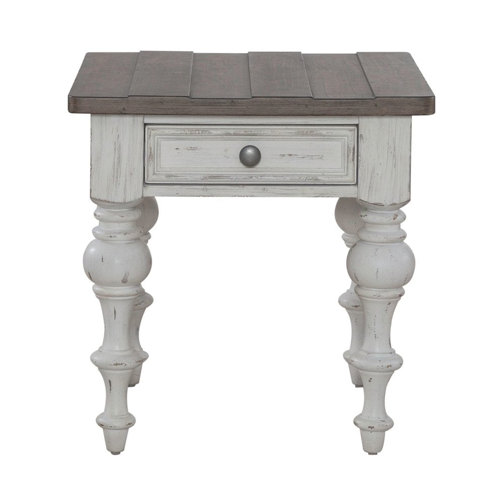 River Place Living Room End Table - Riverstone White & Tobacco