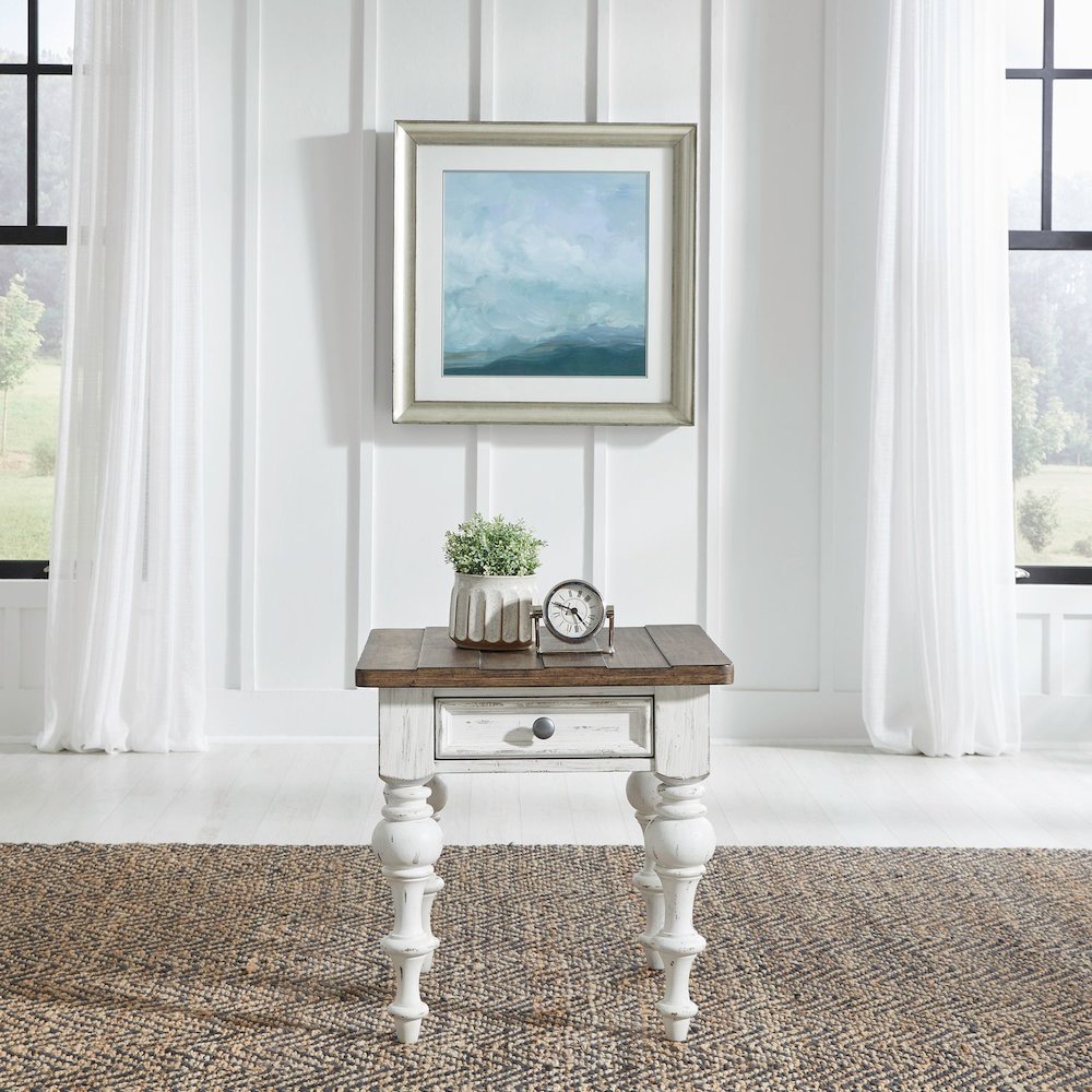 River Place Living Room End Table - Riverstone White & Tobacco