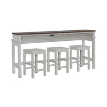 4 Piece Set - Console Bar Table, 3 Stools - Riverstone White & Tobacco