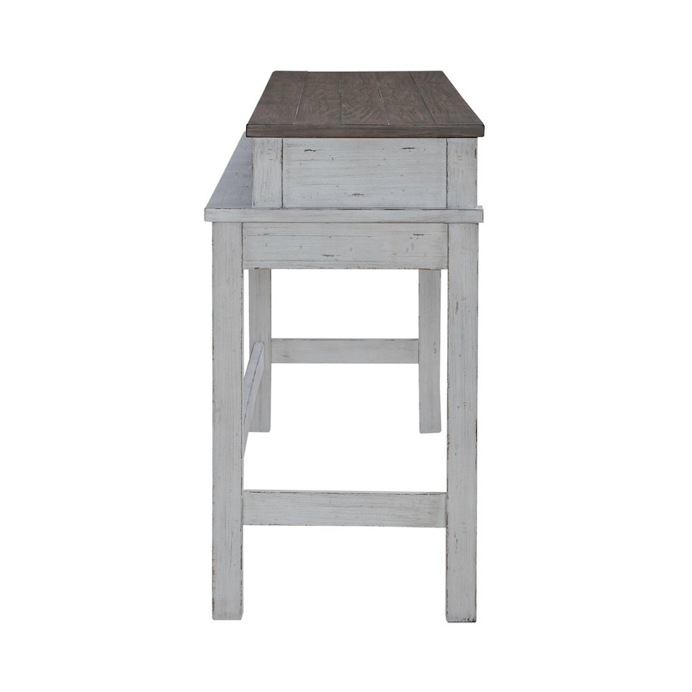 4 Piece Set - Console Bar Table, 3 Stools - Riverstone White & Tobacco
