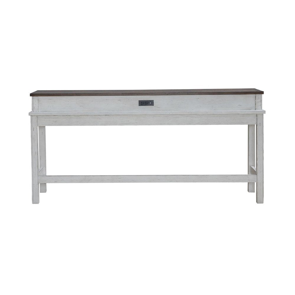 4 Piece Set - Console Bar Table, 3 Stools - Riverstone White & Tobacco