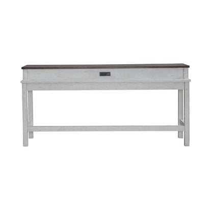 4 Piece Set - Console Bar Table, 3 Stools - Riverstone White & Tobacco