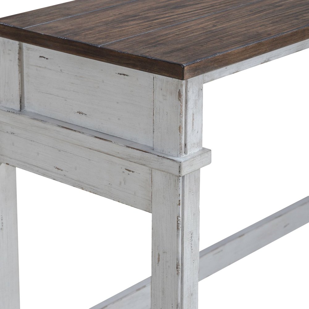 4 Piece Set - Console Bar Table, 3 Stools - Riverstone White & Tobacco