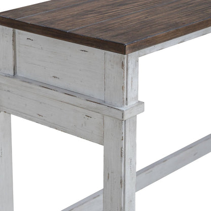4 Piece Set - Console Bar Table, 3 Stools - Riverstone White & Tobacco