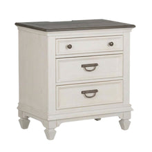 White Nightstand with Charging Station and Wirebrushed Finish