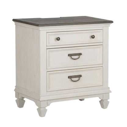 White Nightstand with Charging Station and Wirebrushed Finish