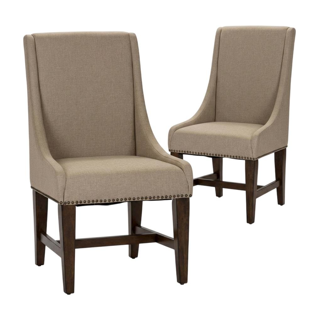 Upholstered Traditional Dining Chairs for Living Room, Brown, Set of 2