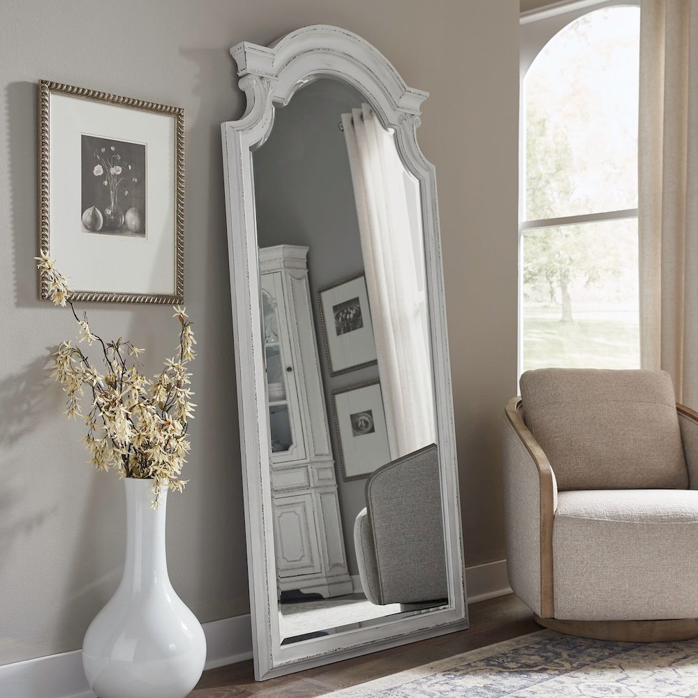 Magnolia Manor Full Length Floor Mirror - Antique White & Weathered Bark Oak