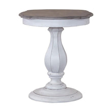 Antique White Accent Table with Round Top, Rustic Side Table Style