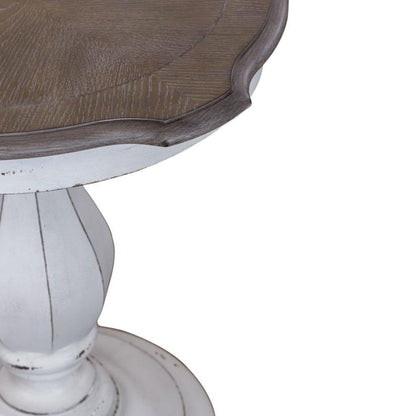 Antique White Accent Table with Round Top, Rustic Side Table Style
