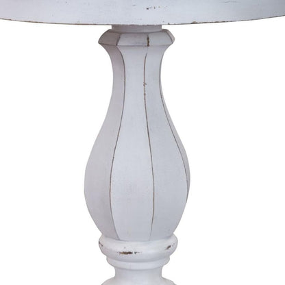 Antique White Accent Table with Round Top, Rustic Side Table Style