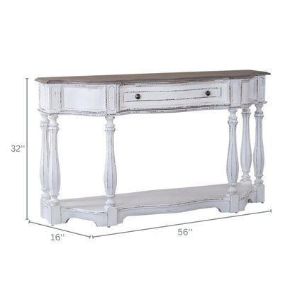 Antique White Console Table with Drawer and Bottom Shelf for Hallway