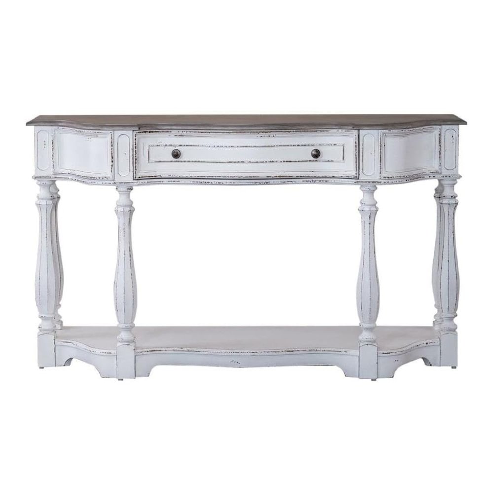 Antique White Console Table with Drawer and Bottom Shelf for Hallway