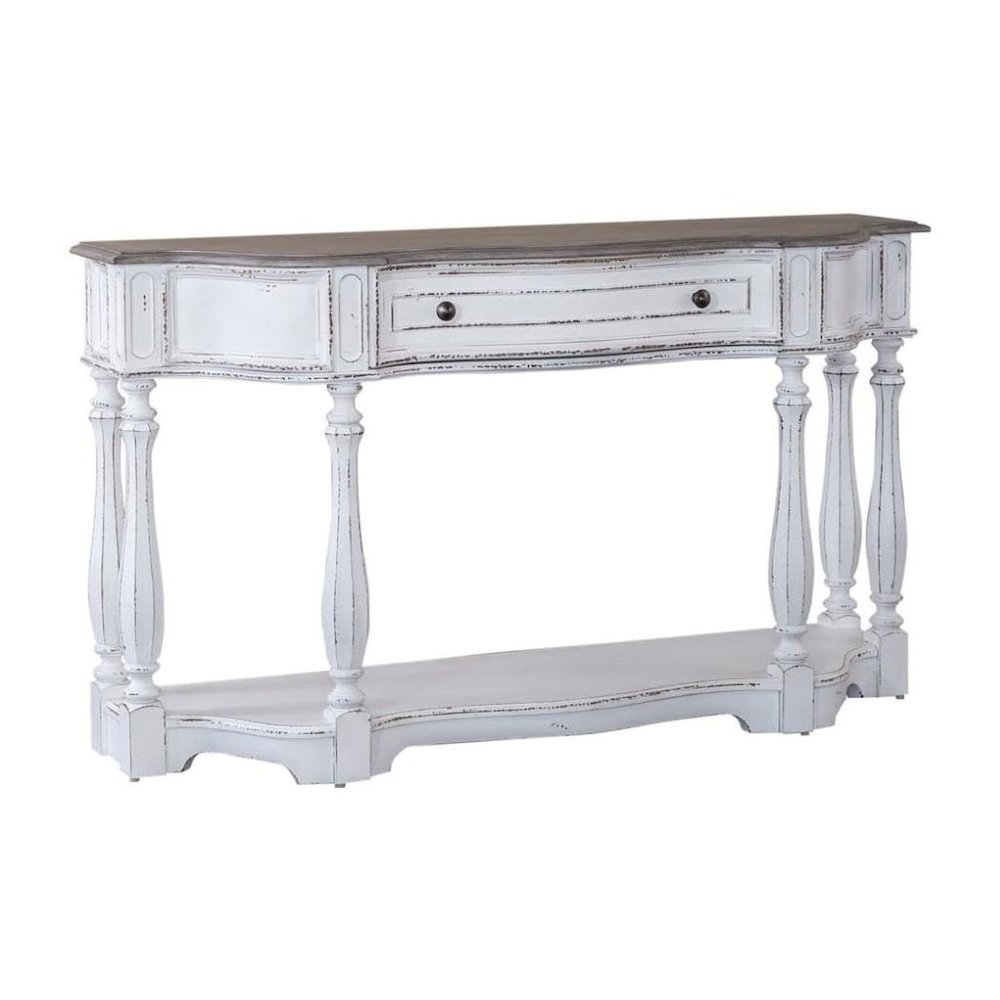 Antique White Console Table with Drawer and Bottom Shelf for Hallway