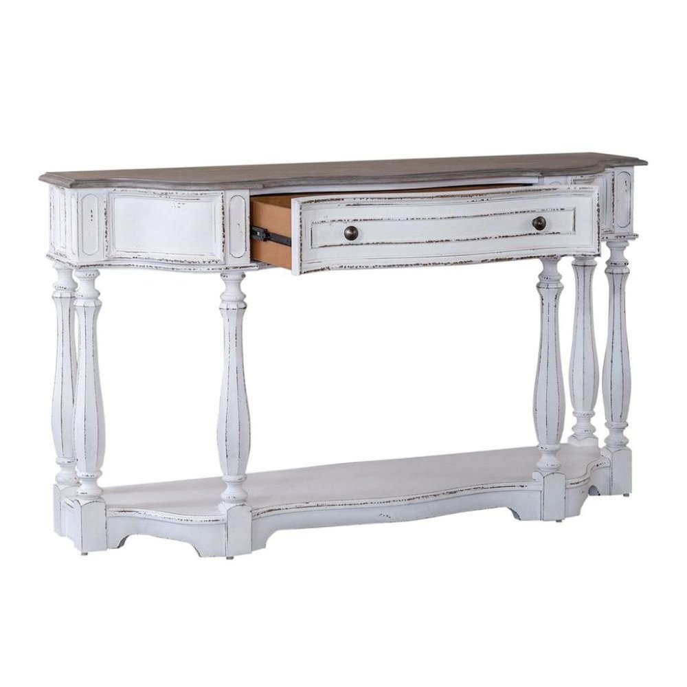Antique White Console Table with Drawer and Bottom Shelf for Hallway