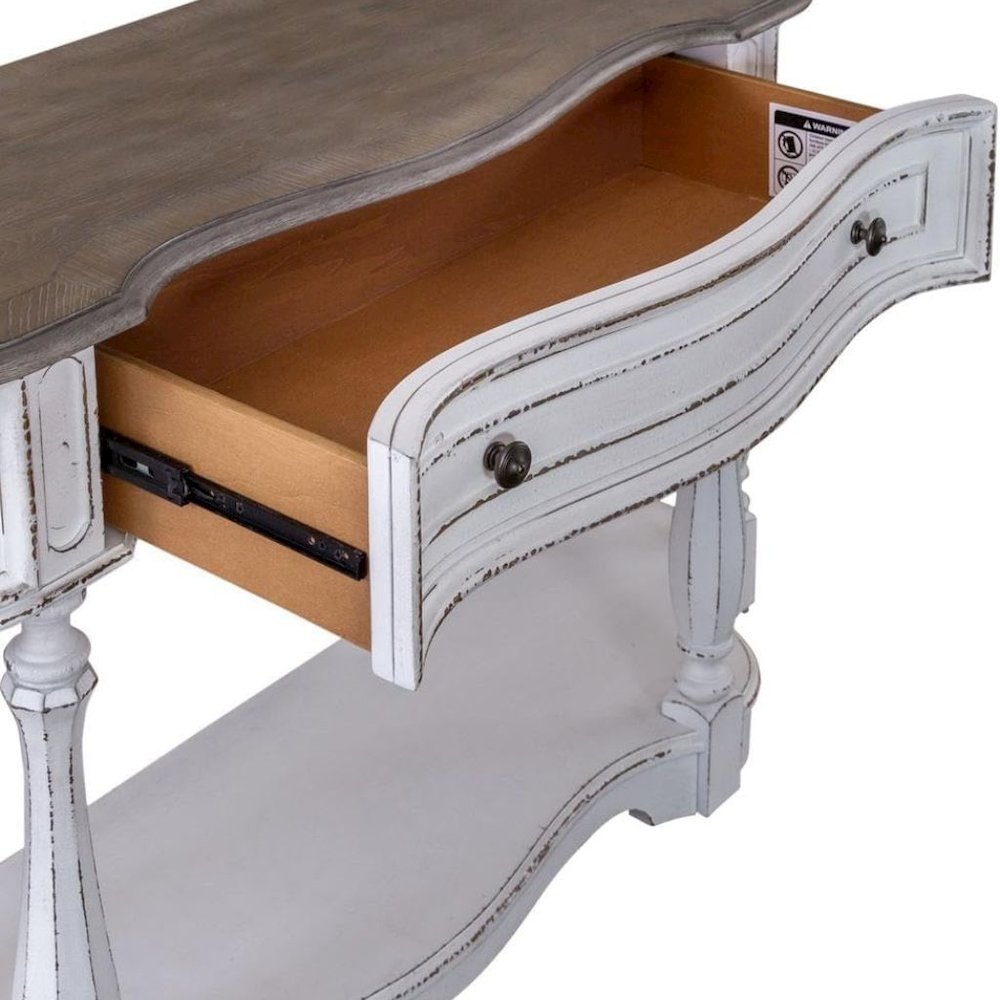 Antique White Console Table with Drawer and Bottom Shelf for Hallway