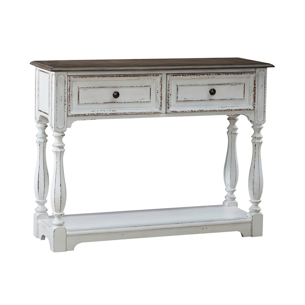Manor 42 Inch Hall Console Table  Storage - Antique White & Weathered Bark