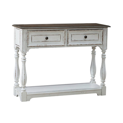 Manor 42 Inch Hall Console Table  Storage - Antique White & Weathered Bark