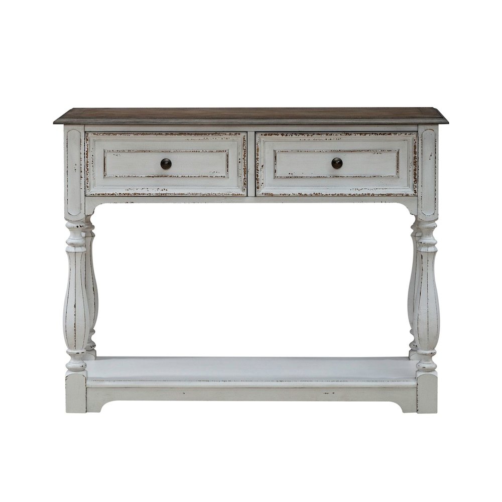 Manor 42 Inch Hall Console Table  Storage - Antique White & Weathered Bark