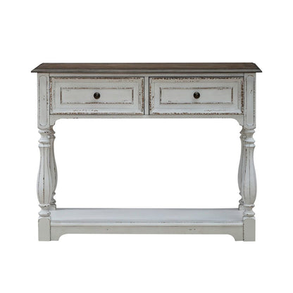 Manor 42 Inch Hall Console Table  Storage - Antique White & Weathered Bark