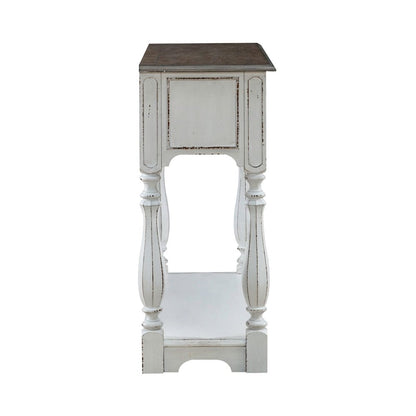 Manor 42 Inch Hall Console Table  Storage - Antique White & Weathered Bark