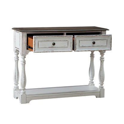 Manor 42 Inch Hall Console Table  Storage - Antique White & Weathered Bark